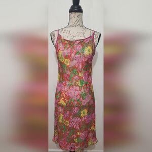 Vintage Roccobarocco Pink Mesh/Lace Floral Slip Dress. Size 10. Garden Party